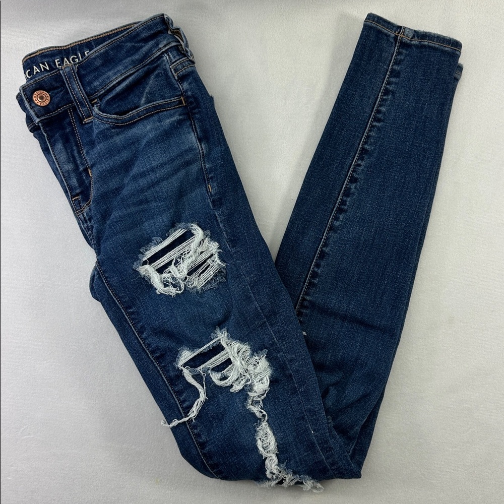 American Eagle Next Level Stretch Jegging Super Distressed Jeans 000 Reg